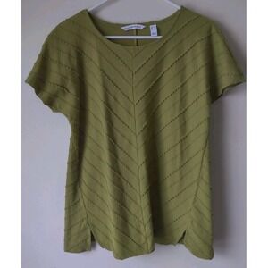 Isaac‎ Mizrahi Live Chartreuse Short Sleeve Textured Chevron Pattern Size Small